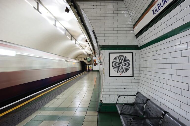 A framed artwork in a tube station
